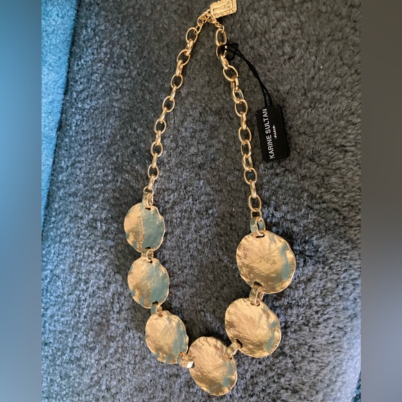NWT Karine Sultan Hammered Disc Statement Necklace Gold-tone 20” adjusta… - Picture 6 of 6